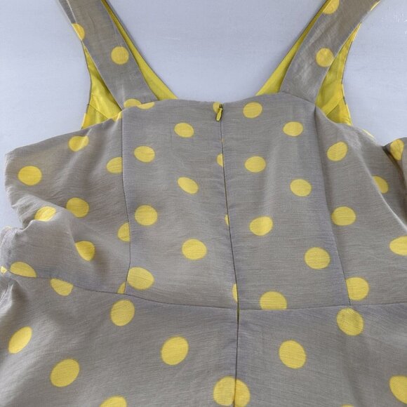 Yumi Yellow Polka Dot 8/10 L Sleeveless Fit & Flare Dress Viscose Linen Boho - Picture 15 of 15